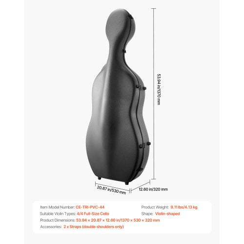 Portable Composite Carbon Fiber 4/4 Full Size Cello Case Carrying Bag