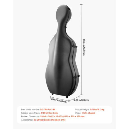 Portable Composite Carbon Fiber 4/4 Full Size Cello Case Carrying Bag
