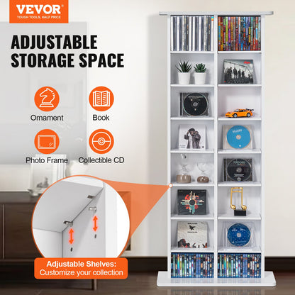 Media Storage Cabinet 8 Lager Justerbara DVD-hyllor Rymmer 464 CD-skivor Vita