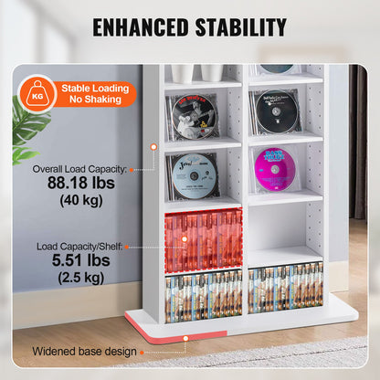 Media Storage Cabinet 8 Lager Justerbara DVD-hyllor Rymmer 464 CD-skivor Vita