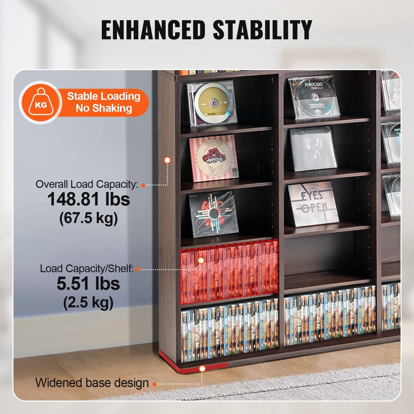 Media Storage Cabinet 9 Layers Adjustable DVD Shelves 756 CDs Espresso