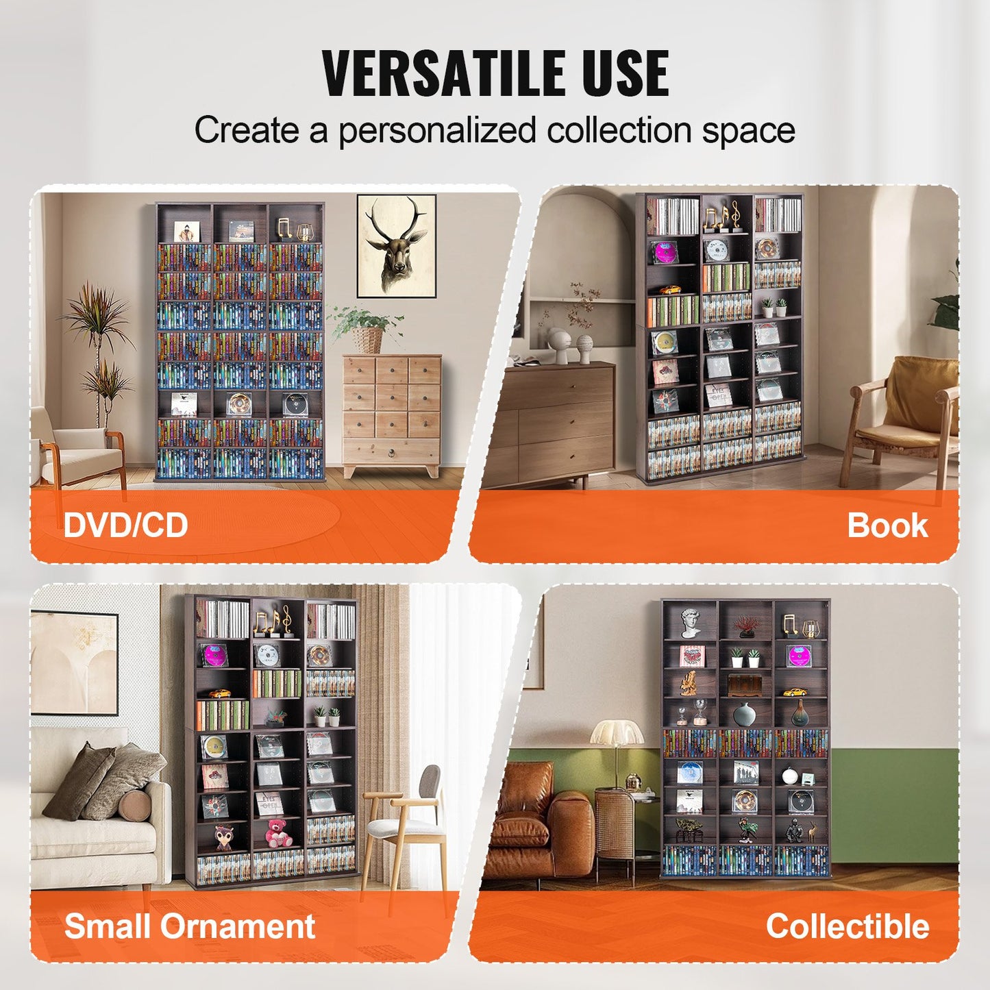 Media Storage Cabinet 9 Layers Adjustable DVD Shelves 756 CDs Espresso