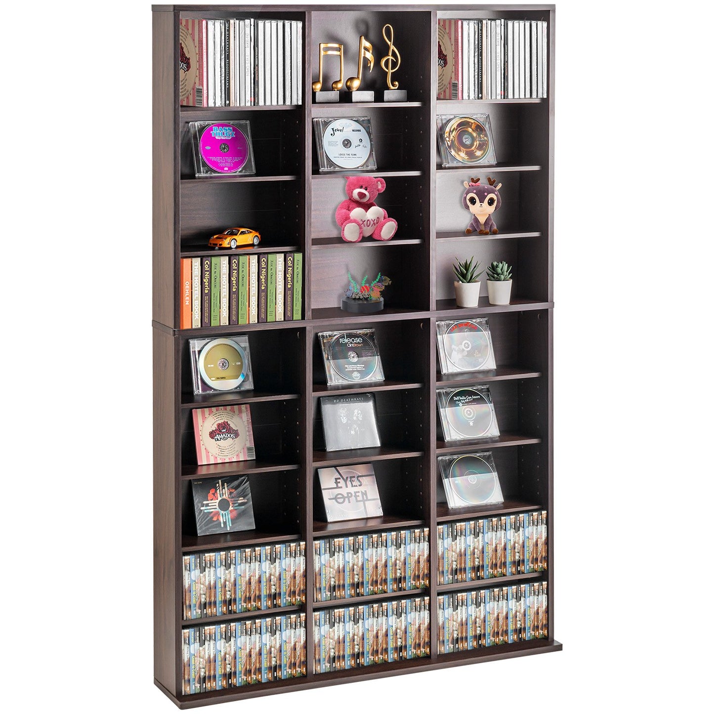 Media Storage Cabinet 9 Layers Adjustable DVD Shelves 756 CDs Espresso