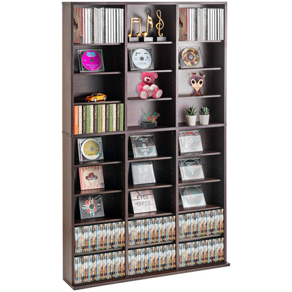 Media Storage Cabinet 9 Layers Adjustable DVD Shelves 756 CDs Espresso
