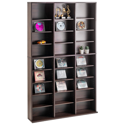 Media Storage Cabinet 9 Layers Adjustable DVD Shelves 756 CDs Espresso
