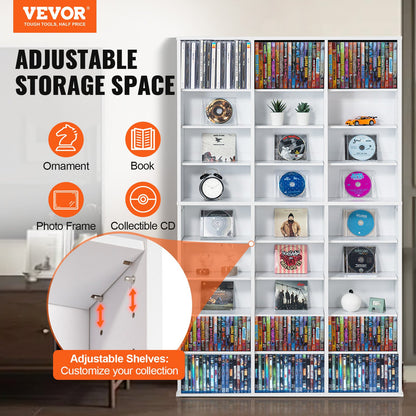 Media Storage Cabinet 9 lager Justerbara DVD-hyllor Rymmer 756 CD-skivor Vita
