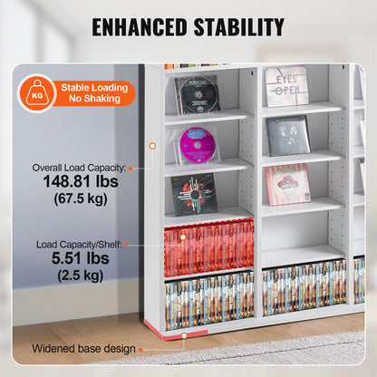 Media Storage Cabinet 9 lager Justerbara DVD-hyllor Rymmer 756 CD-skivor Vita