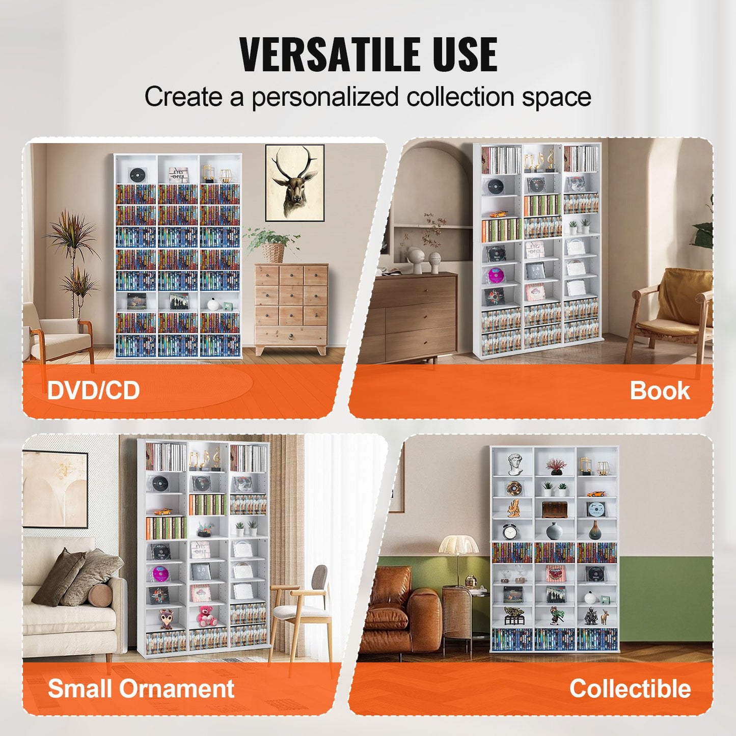 Media Storage Cabinet 9 lager Justerbara DVD-hyllor Rymmer 756 CD-skivor Vita