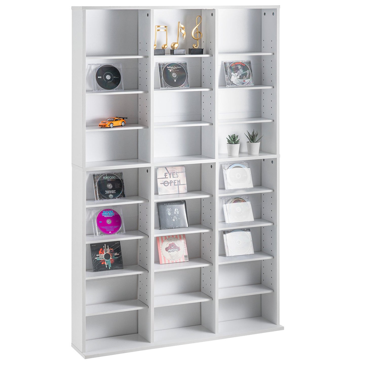 Media Storage Cabinet 9 lager Justerbara DVD-hyllor Rymmer 756 CD-skivor Vita