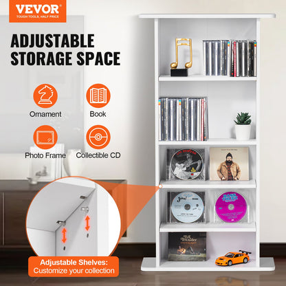 Media Storage Cabinet 5 lager Justerbara DVD-hyllor Rymmer 240 CD-skivor Vita