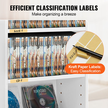 Media Storage Cabinet 5 lager Justerbara DVD-hyllor Rymmer 240 CD-skivor Vita