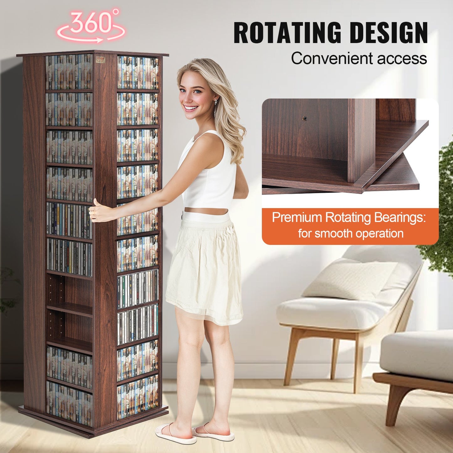 Spinning Media Tower 4-Sided Revolving Media Tower 1040 CDs Espresso