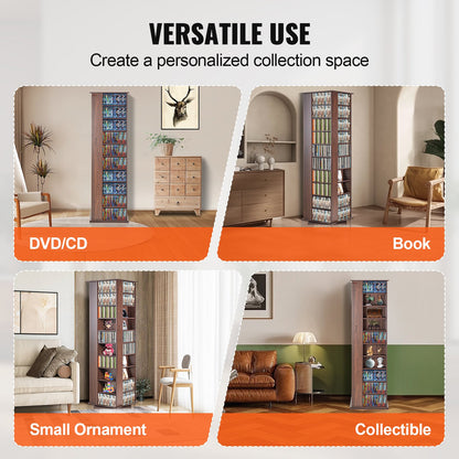 Spinning Media Tower 4-Sided Revolving Media Tower 1040 CDs Espresso