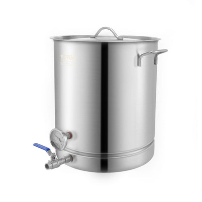 Vattenkokare i rostfritt stål, 16 GALLON brygggryta, trelagersbotten för öl, bryggkanna, hembryggningstillbehör inkluderar lock, handtag, termometer, kulventilstapp, filter, filterbricka