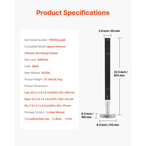 RV Lead Five Wheel Landing Gear Legs 179013 For Lippert Venture 32.5 Inch | EU