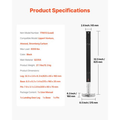 RV Lead Five Wheel Landing Gear Legs 179013 For Lippert Venture 32.5 Inch | EU