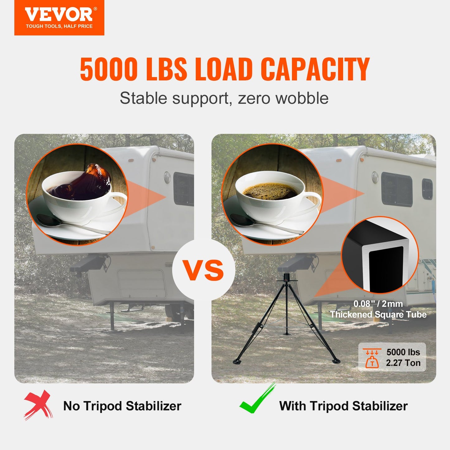 5th Wheel Stand Stabilizer, 5000 LBS Load Capacity Stand Turntable Stabilizer, 35"-57" Adjustable Height RV Gooseneck Stabilizer, Stand Jack for Fifth Wheel Trailers, RVs and Motorhomes
