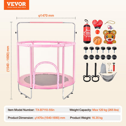 55" Trampoline for Kids Mini Toddler Trampoline with Net Indoor Outdoor