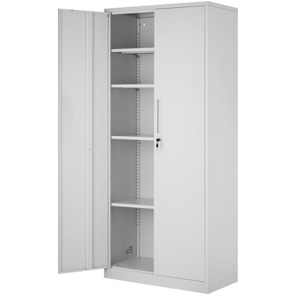 Metal Storage Cabinet, Steel Locking Storage Cabinet with 2 Magnetic Doors and 4 Adjustable Shelves, 71'' Metal Cabinet 200 lbs Capacity Per Shelf with 3 Keys, for Office, Home, Garage, White