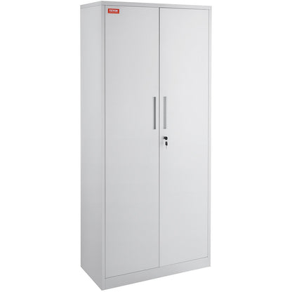 Metal Storage Cabinet, Steel Locking Storage Cabinet with 2 Magnetic Doors and 4 Adjustable Shelves, 71'' Metal Cabinet 200 lbs Capacity Per Shelf with 3 Keys, for Office, Home, Garage, White