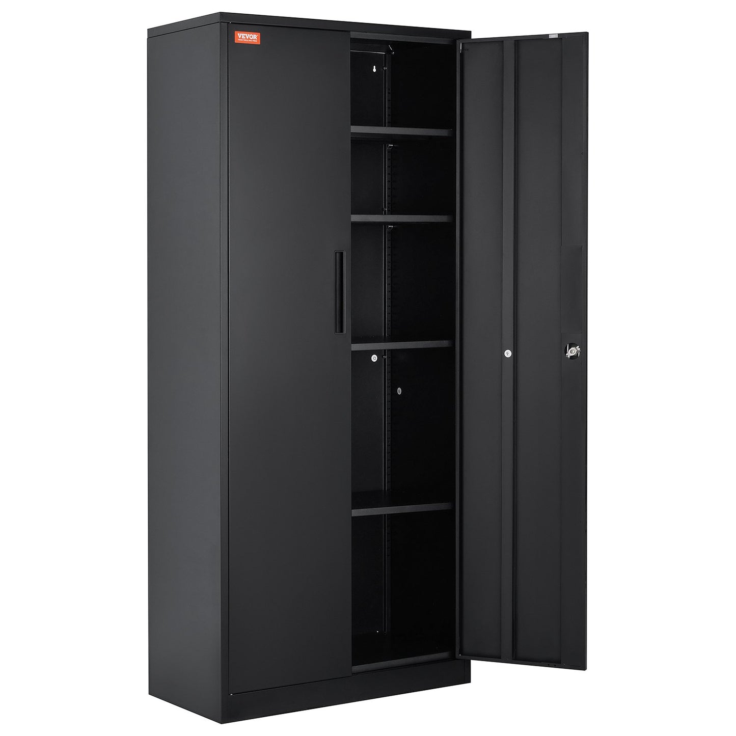 Metal Storage Cabinet, Steel Locking Storage Cabinet with 2 Magnetic Doors and 4 Adjustable Shelves, 71'' Metal Cabinet 200 lbs Capacity Per Shelf with 3 Keys, for Office, Home, Garage, Black
