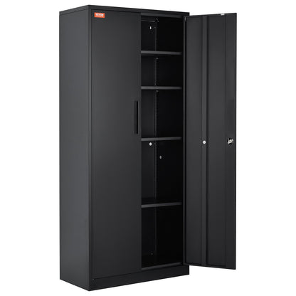 Metal Storage Cabinet, Steel Locking Storage Cabinet with 2 Magnetic Doors and 4 Adjustable Shelves, 71'' Metal Cabinet 200 lbs Capacity Per Shelf with 3 Keys, for Office, Home, Garage, Black