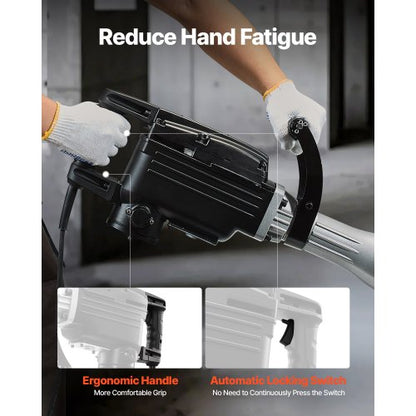 Rivningshammare, 2800 W kraftfull elektrisk tryckluftshammare, 1200 slag/min betongbrytare med spetsmejsel, plattmejsel, bärväska, handskar, för betong, vägg, tegel, kakel och grund |  EU