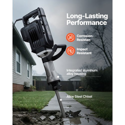 Rivningshammare, 3000 W kraftfull elektrisk tryckluftshammare, 1700 slag/min betongbrytare med spetsmejsel, bärväska, handskar, skyddsglasögon, för betong, vägg, tegel, kakel och grund |  EU