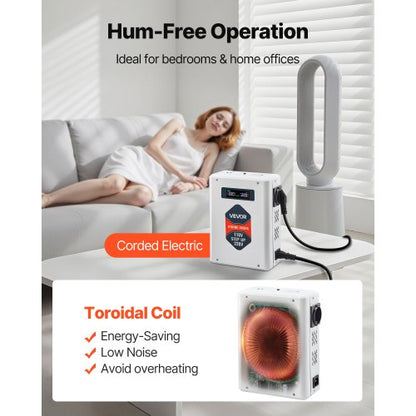 Spänningsomvandlare, 3000VA, Kraftig spänningsomvandlare, 110V till 220V transformator, med 2 EU-uttag, USB-utgång, LCD-display, temperaturskydd, för 220V-apparater |  EU