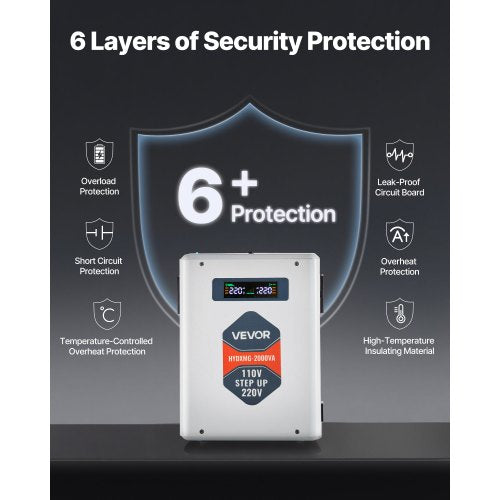 Spänningsomvandlare, 2000VA, Kraftig spänningsomvandlare, 110V till 220V transformator, med 2 EU-uttag, USB-utgång, LCD-display, temperaturskydd, för 220V-apparater |  EU