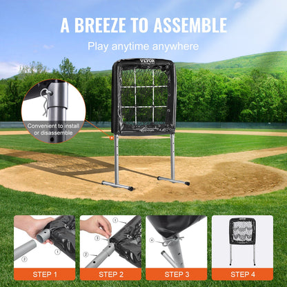 9-Hole Baseball Net, 28"x27" Softball Baseball Training Equipment for Batting Practice, Heavy Duty Height Adjustable Training Aid with Batting Zone and 4 Ground Stakes, for Youth Adults