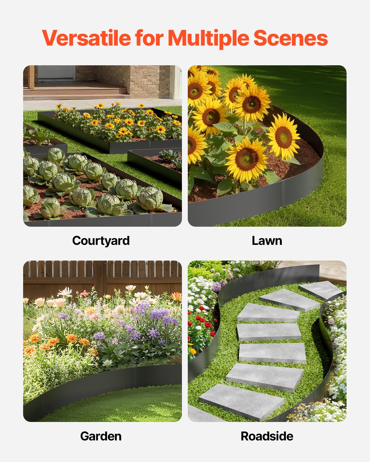 Stål Landskapskant 4-pack 40 x 6 i rostbeständig vägavdelare