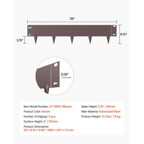 Stålkantlist 5-pack 91 x 13 cm Rostbeständig för trädgården Brun