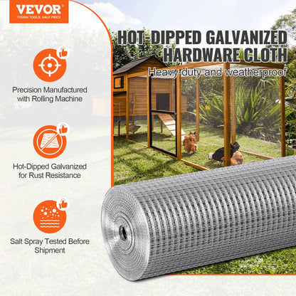 Hardware Cloth, 1/2 Inch 24 Inch x 100 Feet 19 Gauge, Hot Dipped Galvanized Wire Mesh Roll, Chicken Wire Fence, Wire Mesh for Rabbit Cages, Garden, Small Rodents