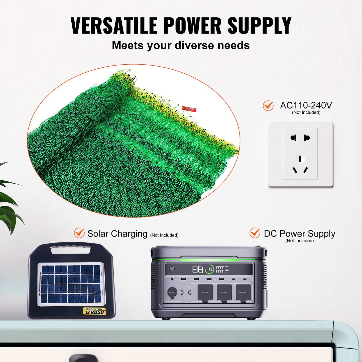 Elektriskt stängselnät, 35" H x 164" L, PE-nätstängsel med stolpar och dubbla spikar, bärbart nät för getter, får, lamm, rådjur, grisar, hundar, används på bakgårdar, gårdar och rankar