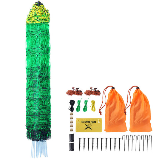 Electric Fence Net, 42" H x 164" L, PE Mesh Fence with Posts and Double Spikes, Portable Net for Goats, Sheep, Lambs, Deer, Pigs, Dogs, Used in Backyards, Farms and Ranches