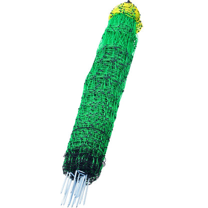 Elektrozaunnetz, 107 cm H x 413 cm L, PE-Maschenzaun mit Pfosten und Doppelspitzen, tragbares Netz für Ziegen, Schafe, Lämmer, Hirsche, Schweine, Hunde, zur Verwendung in Hinterhöfen, auf Bauernhöfen und Ranches