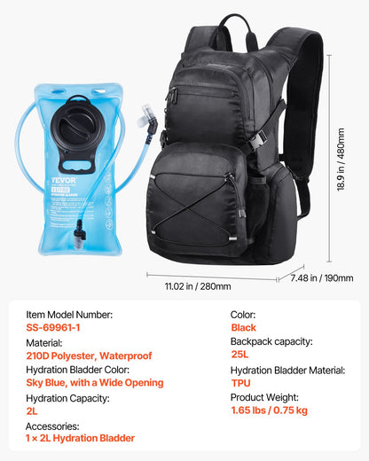 Hydration Pack Backpack 2L TPU Water Bladder Cycling Hiking Running Camping