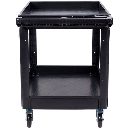 Utility Service Cart, 2 Shelves 550LBS Heavy Duty Plastic Roll Utility Cart with 360° Swivel Wheels (2 with Brakes), Large Lipped Shelf, Ergonomic Storage Handle for Warehouse/Garage/Cleaning