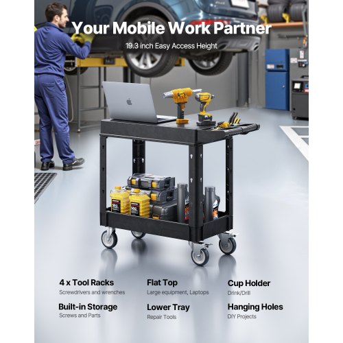 Service trolley with 2 shelves 227 kg 84 x 43 cm with wheels | EU