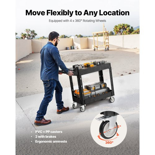 Service trolley with 2 shelves 227 kg 84 x 43 cm with wheels | EU