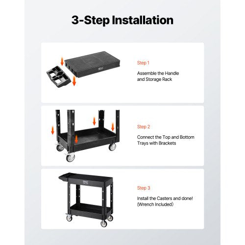 Service trolley with 2 shelves 227 kg 84 x 43 cm with wheels | EU