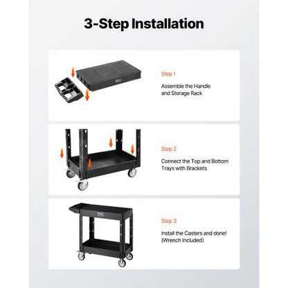 Service trolley with 2 shelves 227 kg 84 x 43 cm with wheels | EU