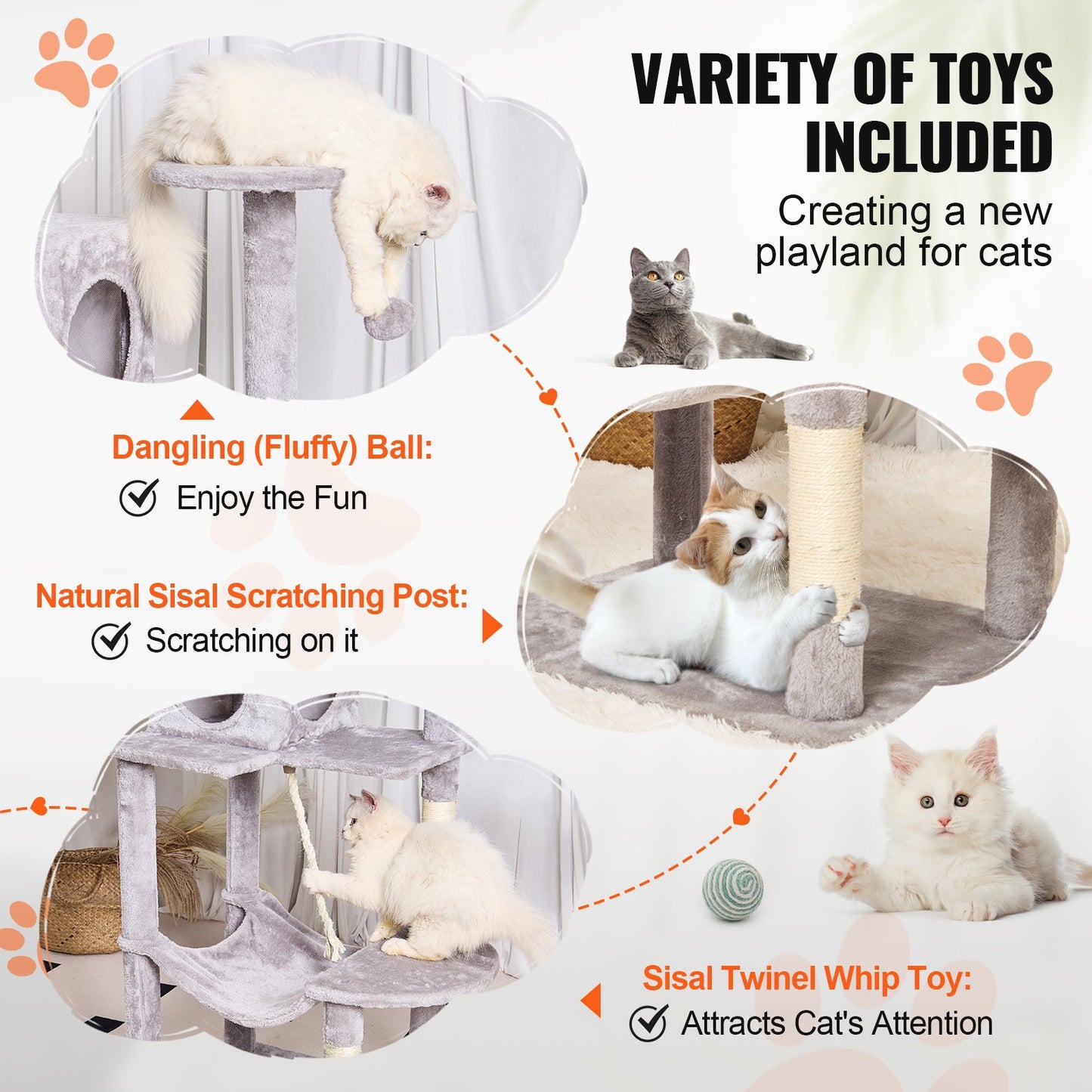 Cat Tree 56.2" Cat Tower with Cat Condo Sisal Scratching Post Light Gray