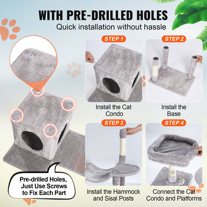 Cat Tree 56.2" Cat Tower with Cat Condo Sisal Scratching Post Light Gray