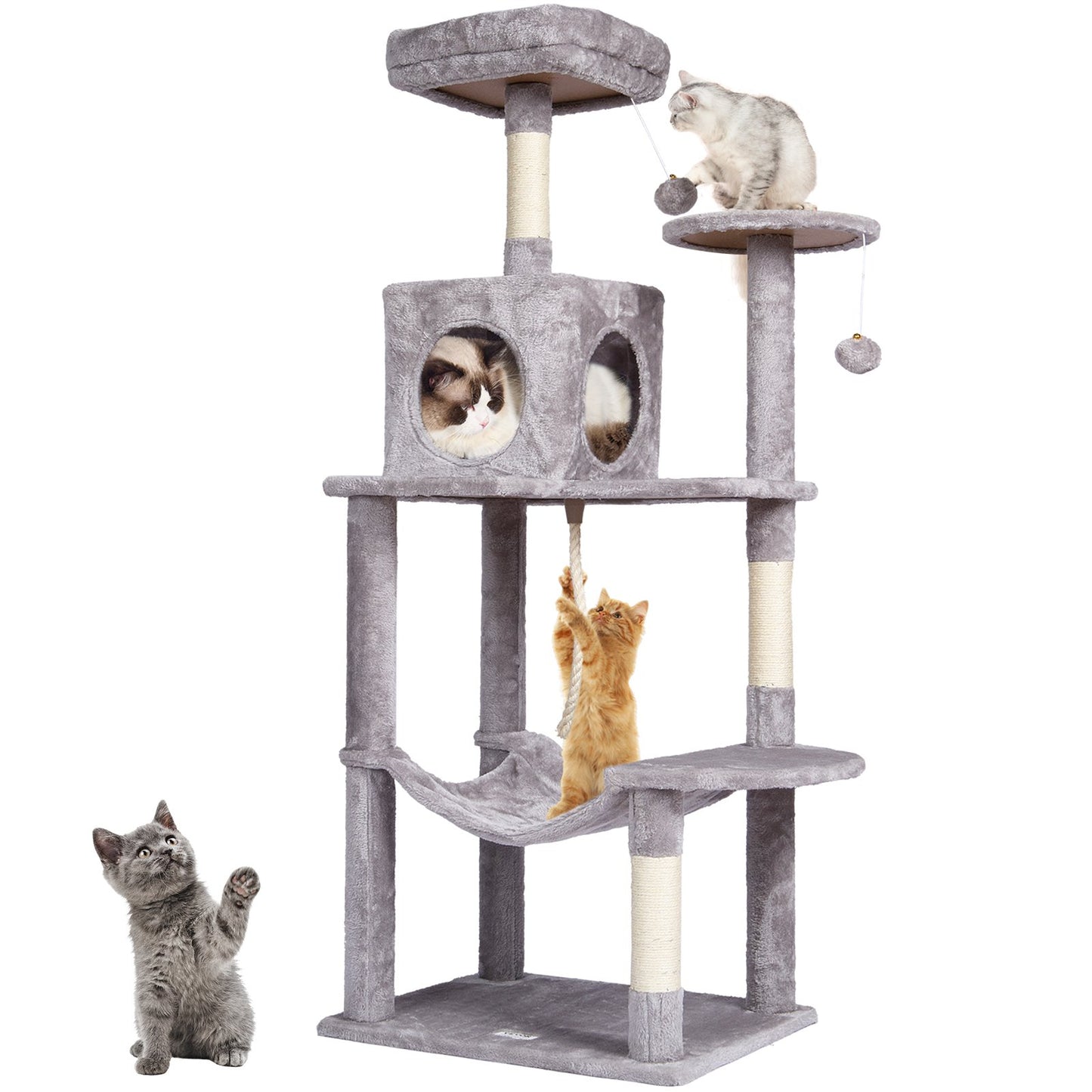 Cat Tree 56.2" Cat Tower with Cat Condo Sisal Scratching Post Light Gray