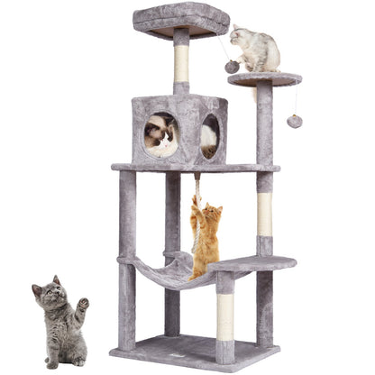 Cat Tree 56.2" Cat Tower with Cat Condo Sisal Scratching Post Light Gray