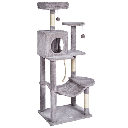 Cat Tree 56.2" Cat Tower with Cat Condo Sisal Scratching Post Light Gray