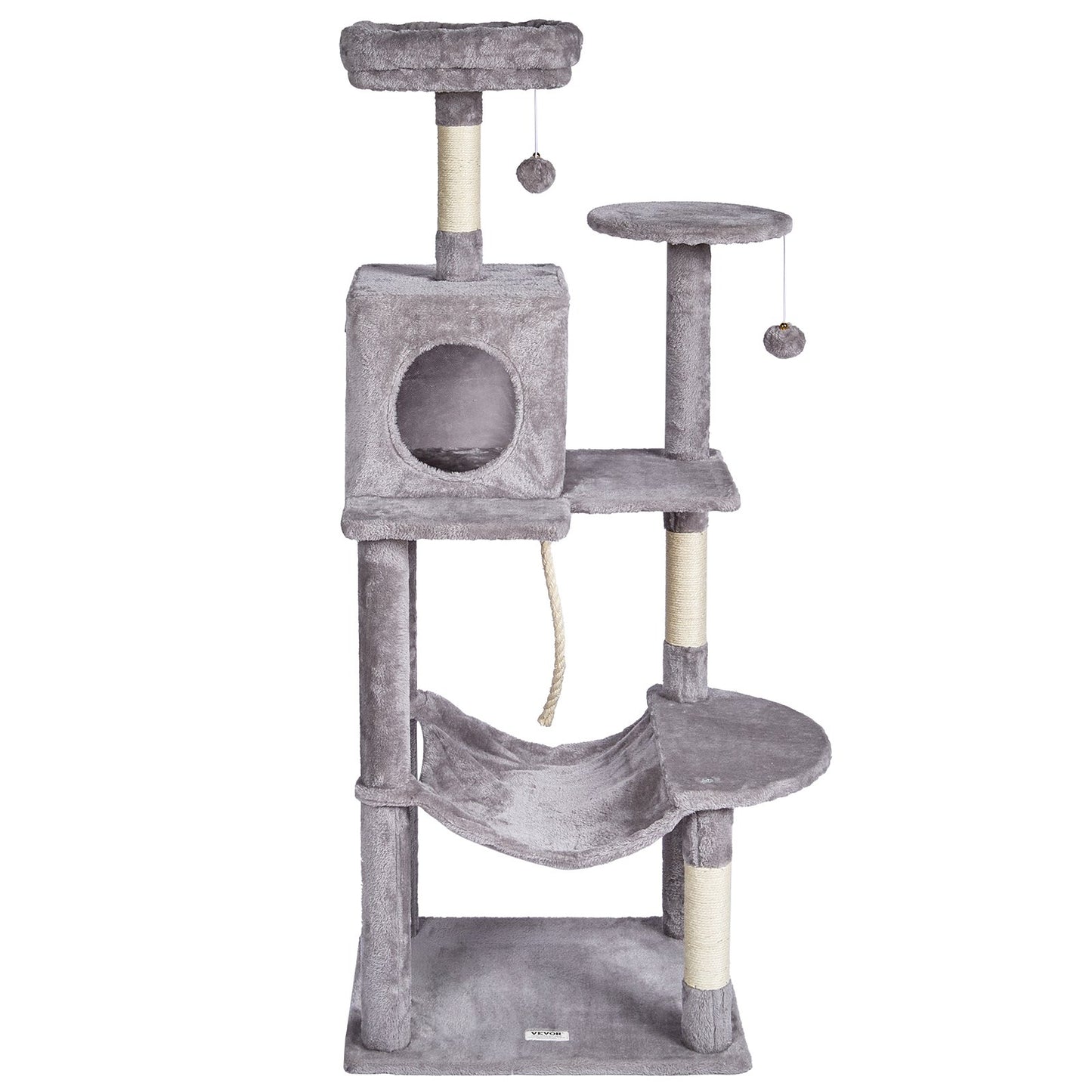 Cat Tree 56.2" Cat Tower with Cat Condo Sisal Scratching Post Light Gray