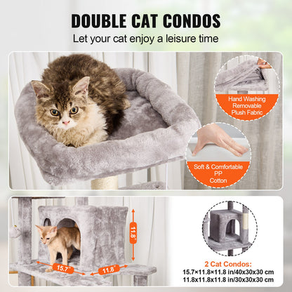 Cat Tree 68.5" Cat Tower with Cat Condos Sisal Scratching Post Light Gray